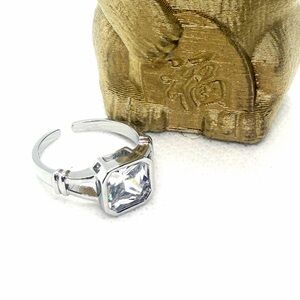 .925 Silver Square Cubic Zirconia Adjustable Ring